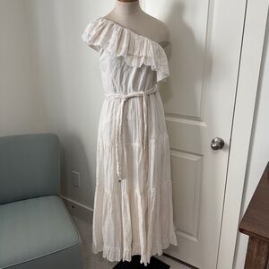 Karina Grimaldi Small Daphne One Shoulder Maxi Dress ~ Ruffle Metallic Fairy